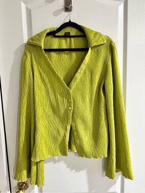 SHEIN Textured Lime Green Button-Front Tol